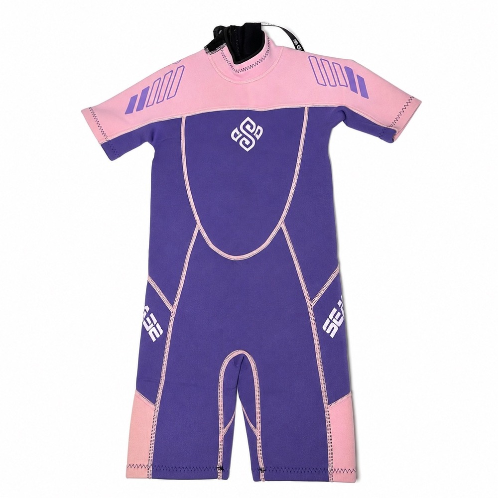 Seavenger Kids Shorty Wetsuit Girls Size 8 Purple Pink Neoprene Swim Surf Suit